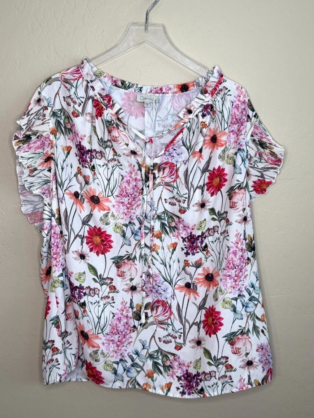 Chenault Floral Ruffle Cap Sleeve Blouse Top 3X